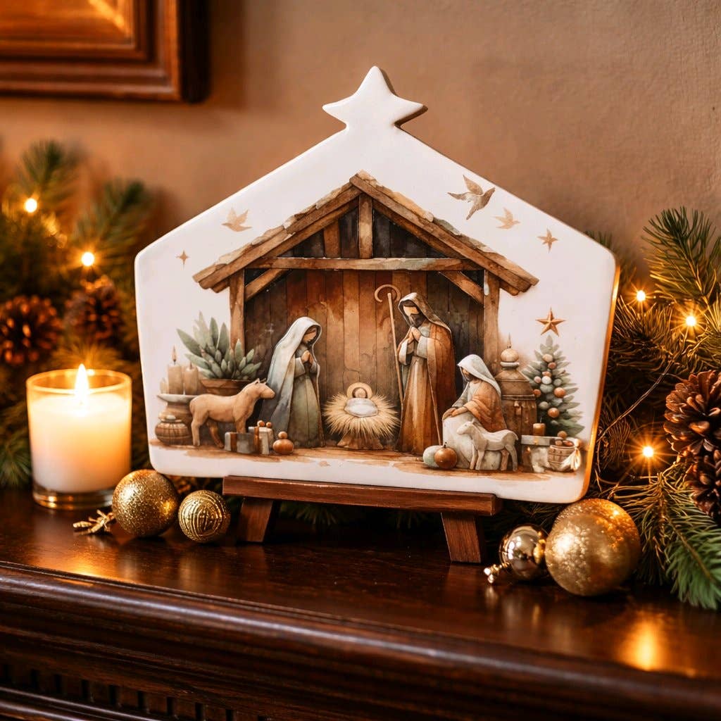 A Star Is Born Nativity Block Sign Tabletop Decor