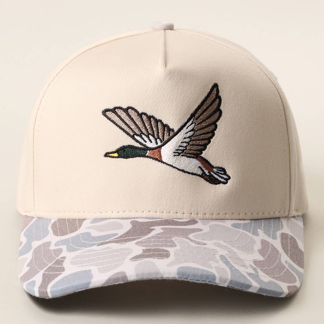 Flying Mallard Duck Embroidered Camo Brim Hat