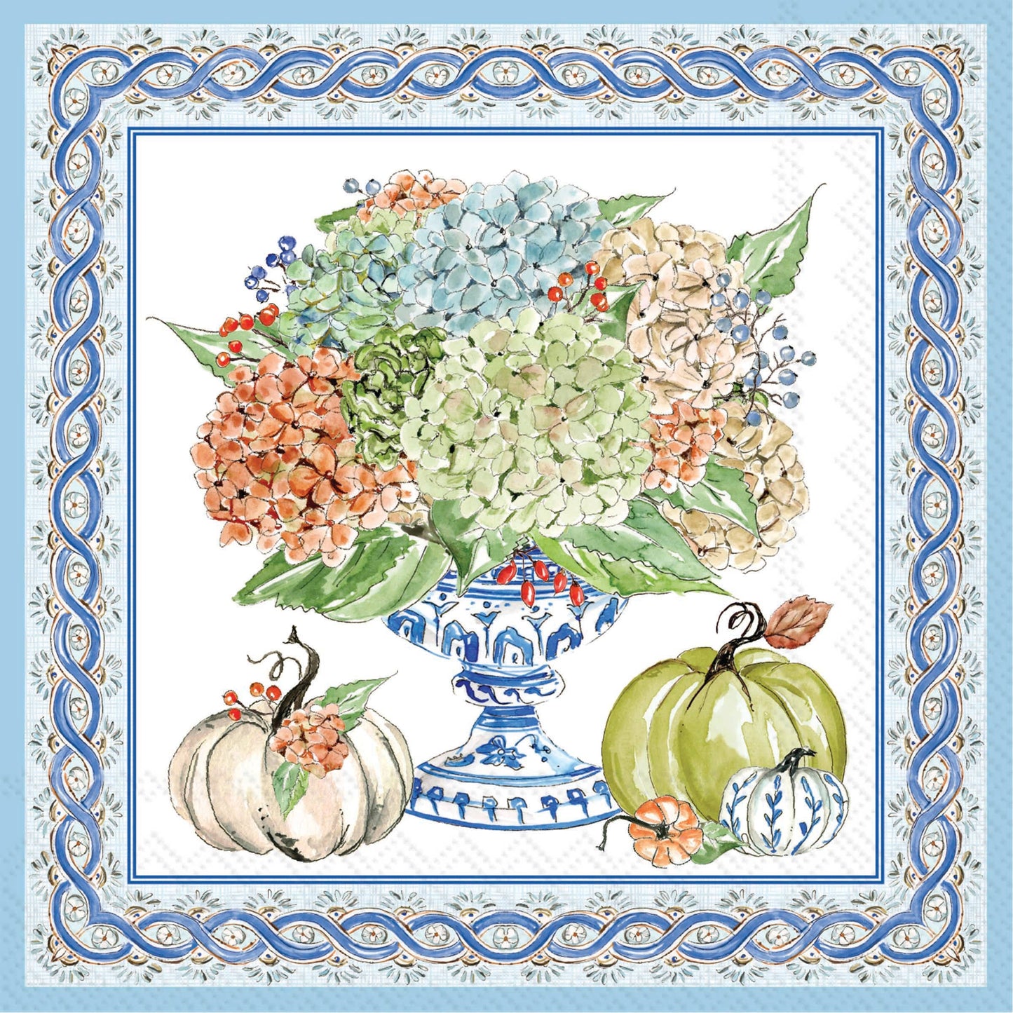 Fall Hydrangea Urn Cocktail Napkins 20 ct Pack - 5" x 5"