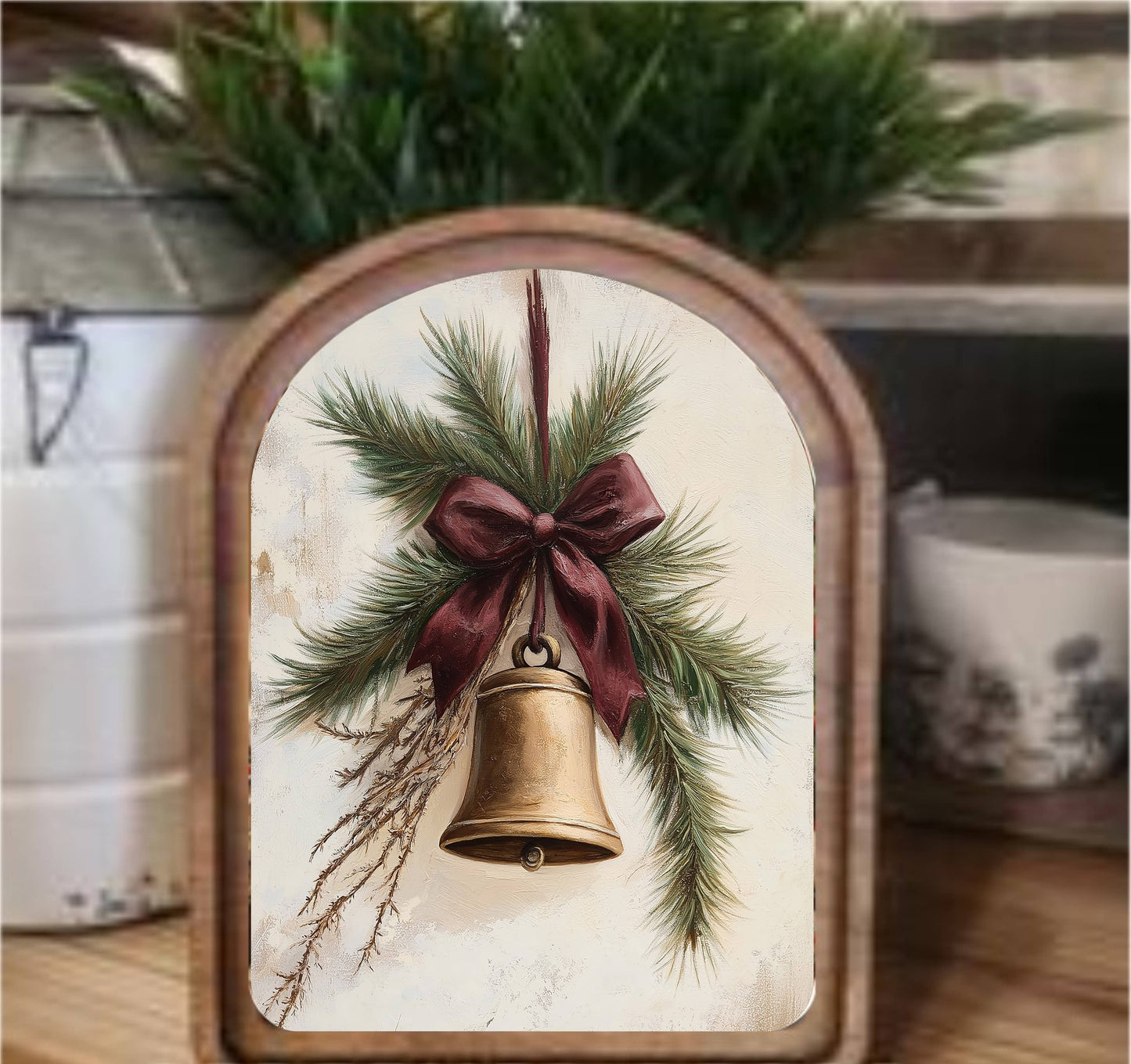 Christmas Bell Framed Art - Arch Top