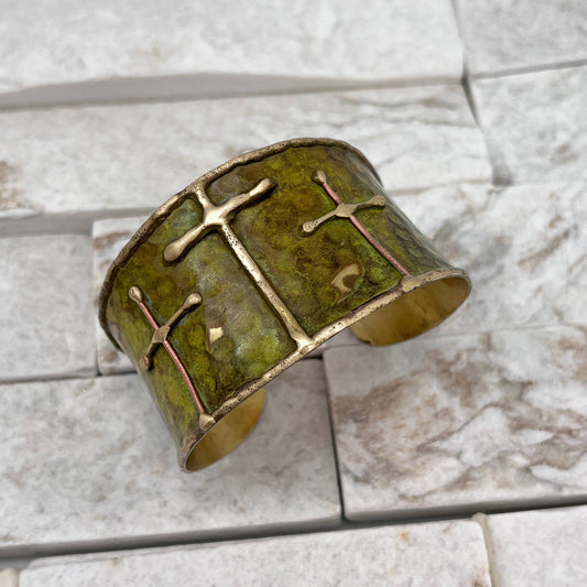 Triple Cross Brass Patina Cuff Bracelet