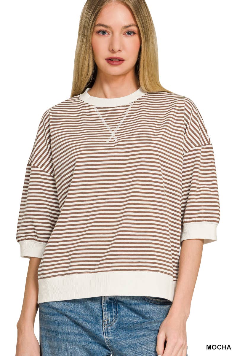 Striped Banded Bottom Short Sleeve Top