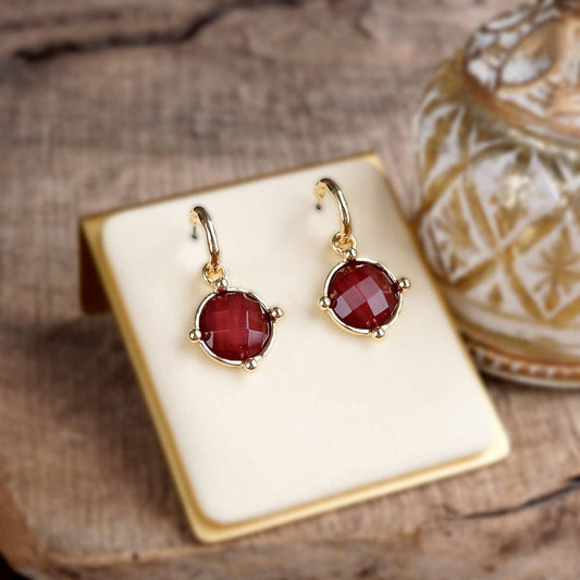 Gold Hoop Crystal Drop Earrings – Faceted Color Pop