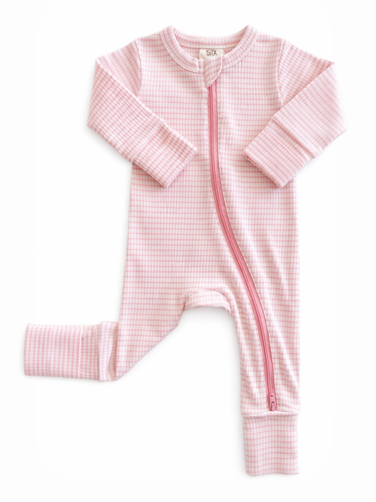 Pink Stripe / Ribbed 2-Way Zip Romper