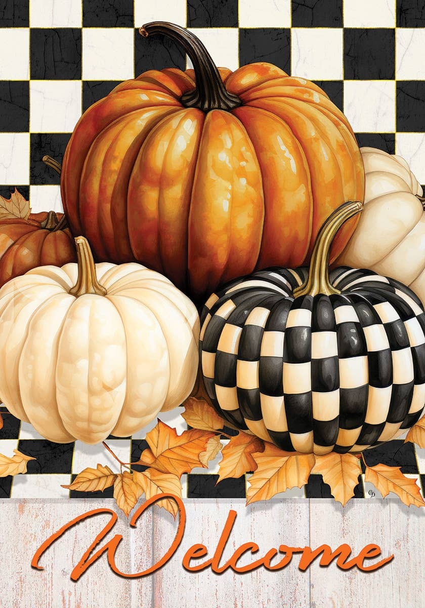 Checkered Pumpkin - Garden Flag