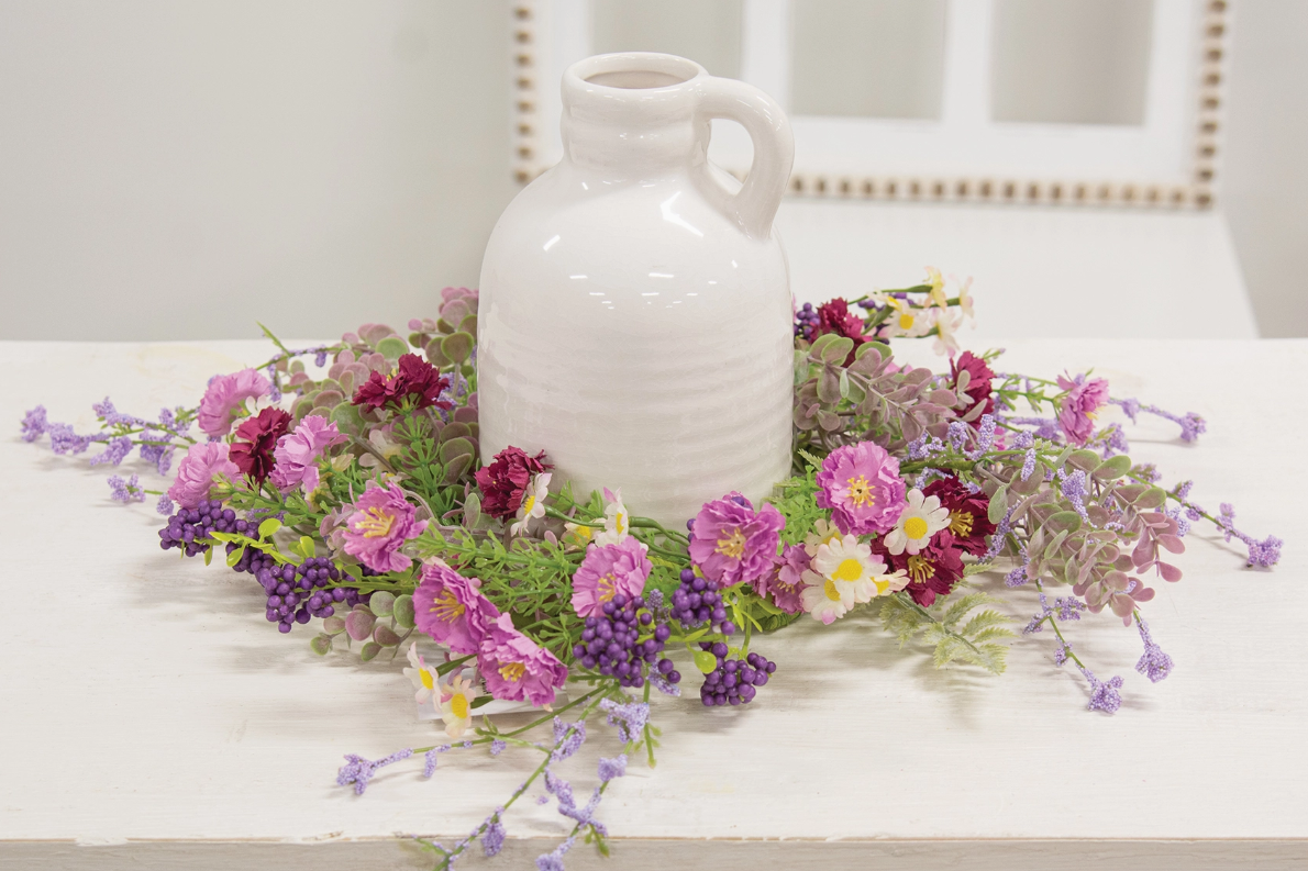 Blushing Spring Blossoms & Eucalyptus Candle Ring - 6.5"