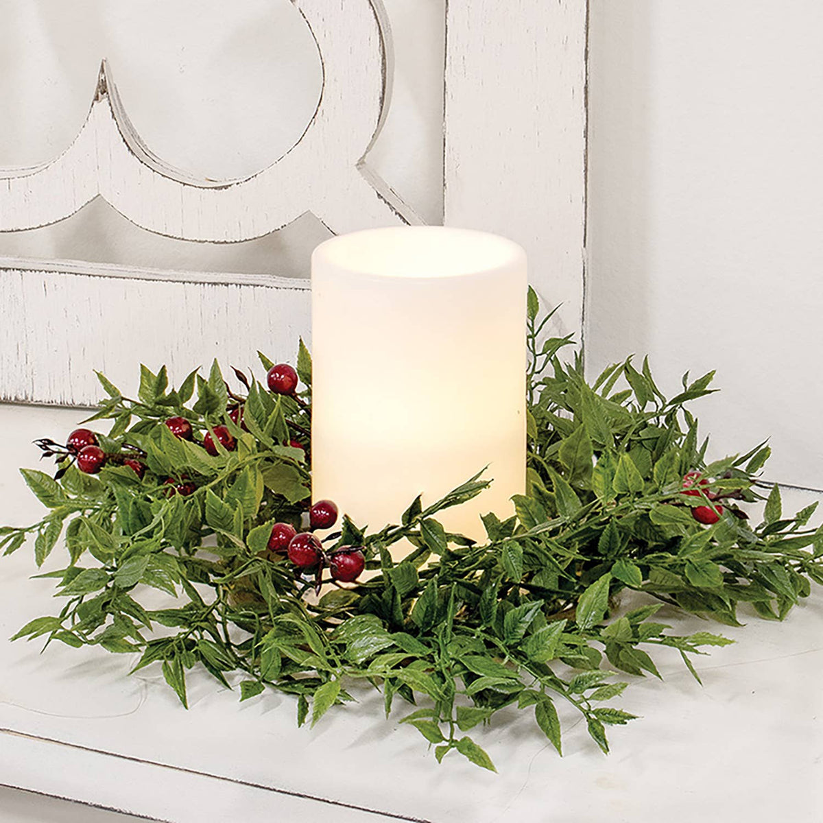 Lady Ruscus & Berries Candle Ring - 4.5" or 6.5" Inner
