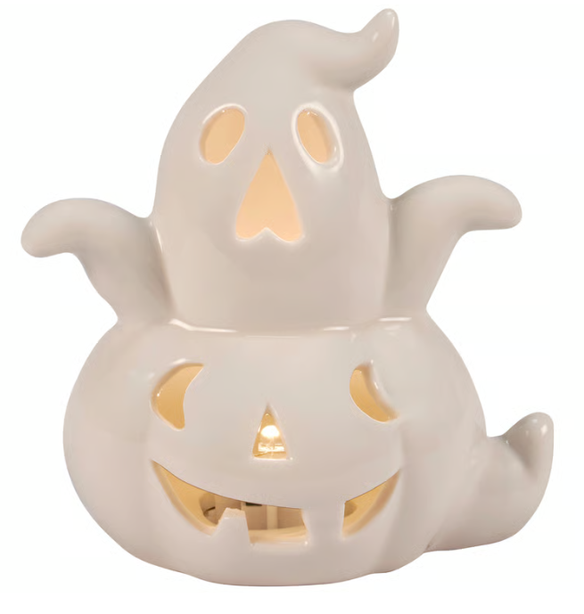 Frightful Frank Lighted Ghost Pumpkin Figurine