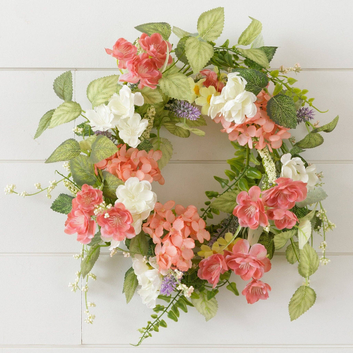 Pink Hydrangea and Wildflowers Wreath