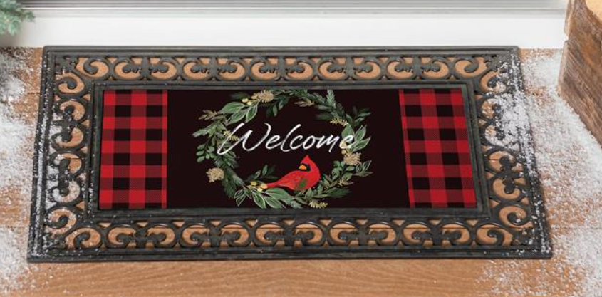 Welcoming Cardinal Wreath Sassafras Doormat Insert