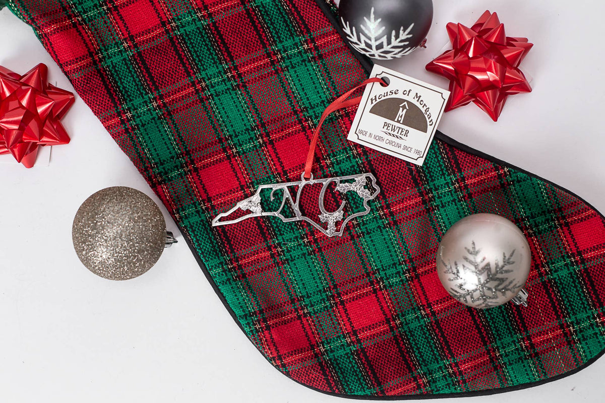 North Carolina Pewter Ornament - NC & Holly