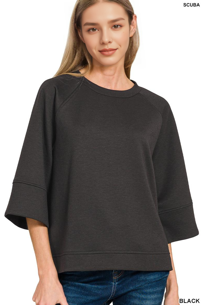 Scuba 3/4 Sleeve Pullover Top - Color Options
