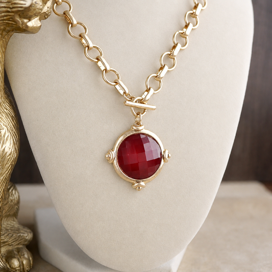 Gold Toggle Pendant Chain Necklace With Colored Stone Options