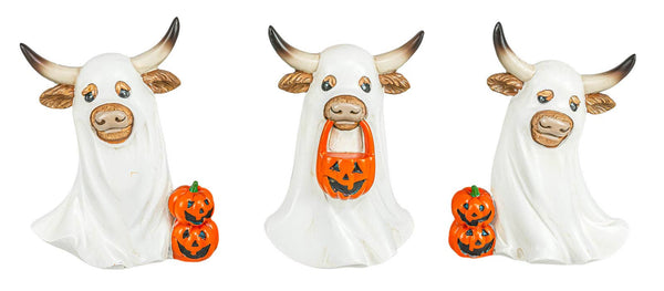 Ghostly Halloween Highland Cow Statuary