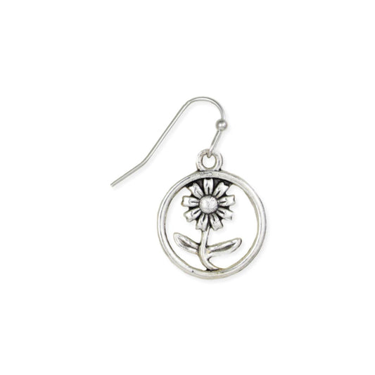 Dainty Daisy Silver Tone Circle Flower Earrings