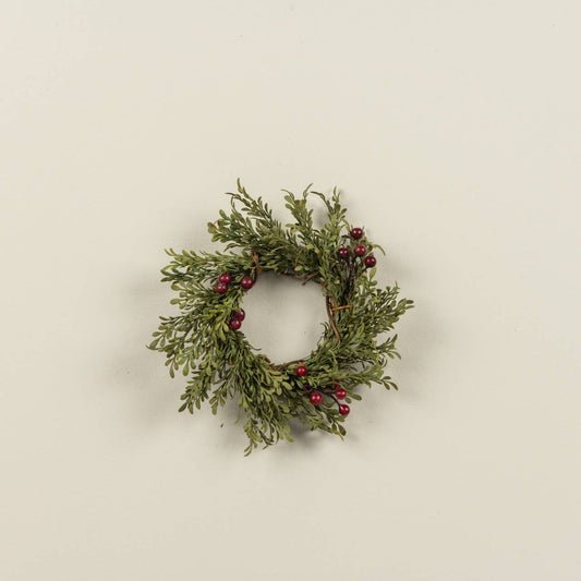 Mini Leaf Taper Candle Ring with Red Berries