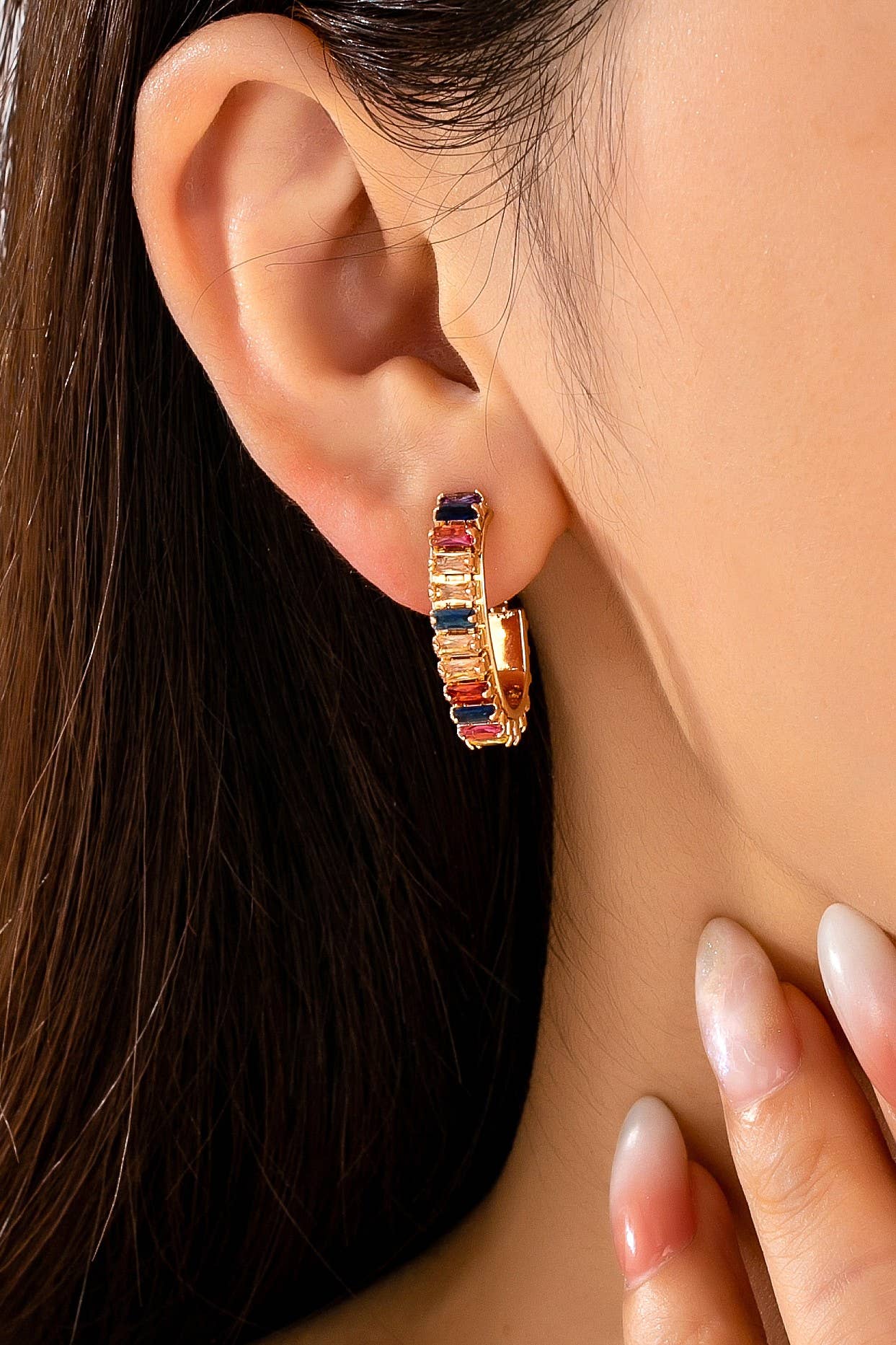 Multicolor Baguette Crystal Hoop Earrings