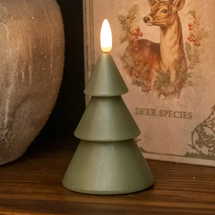 Dark Green 3D Flameless Smooth Tree Candle - 3 Sizes