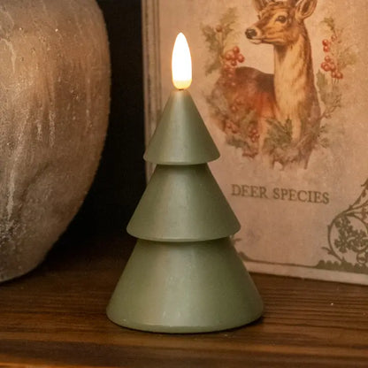 Dark Green 3D Flameless Smooth Tree Candle - 3 Sizes