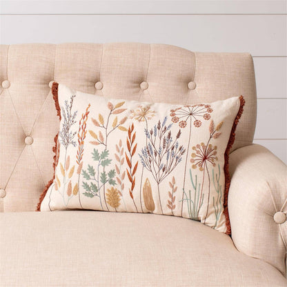 Embroidered Meadow Flowers Lumbar Pillow