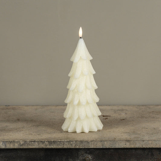 Cream Shimmer Flameless LED Alabaster Pine Tree Candle