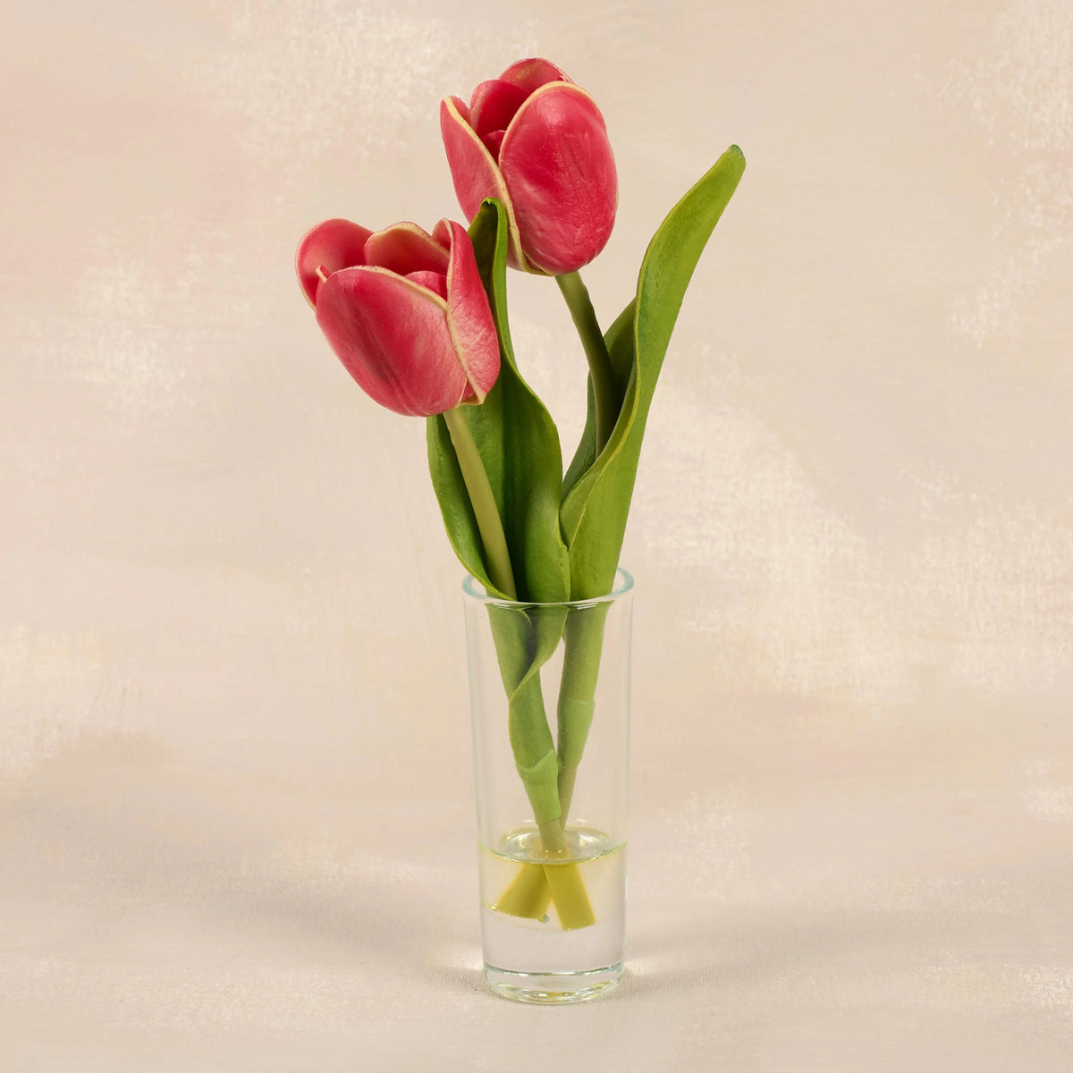 Red Real Feel Tulips in Glass Vase