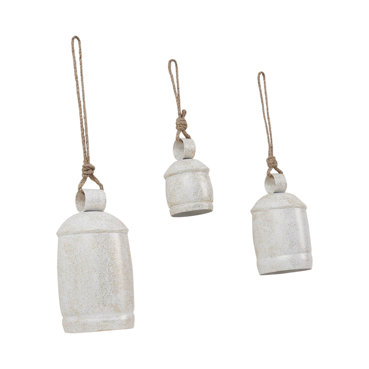 White Washed Gold Glitter Metal Christmas Bell  - 4.5, 5.75, or 7.5 inch