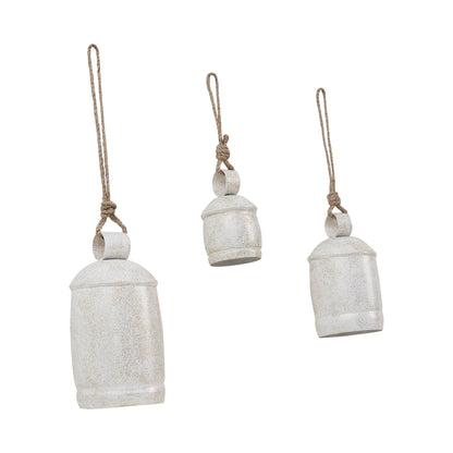 White Washed Gold Glitter Metal Christmas Bell  - 4.5, 5.75, or 7.5 inch