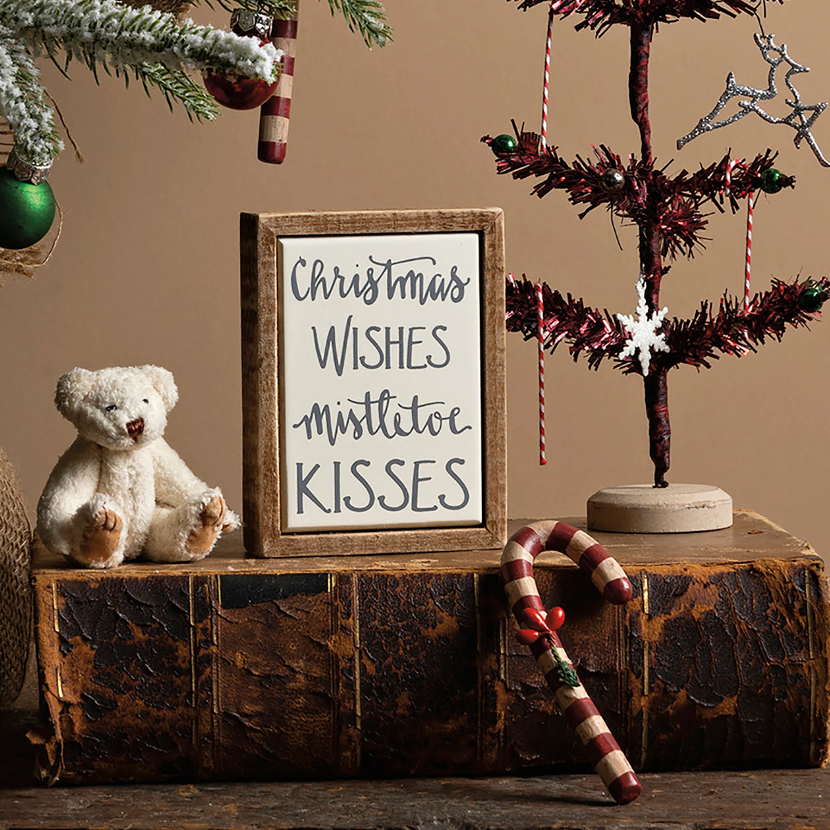 Christmas WIshes Mistletoe Kisses Mini Box Sign