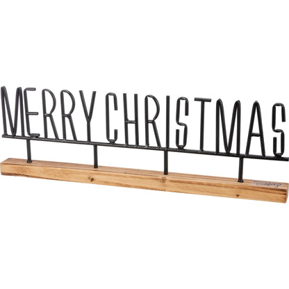 Merry Christmas Freestanding Tabletop Sign - Metal on Wooden Base