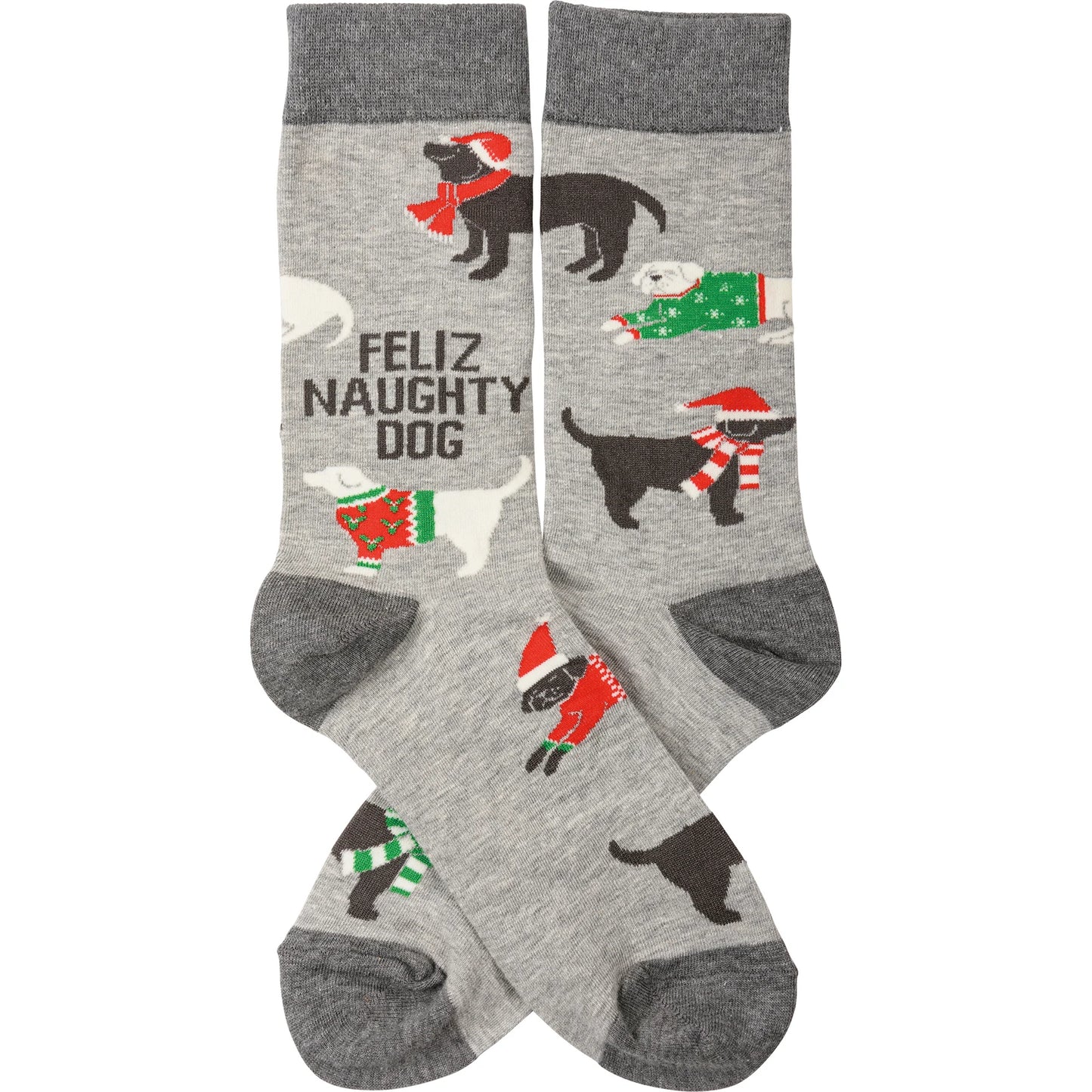 Feliz Naughty Dog Christmas Socks - Unisex, One Size