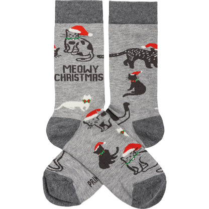Meowy Christmas Cat Socks - Unisex, One Size