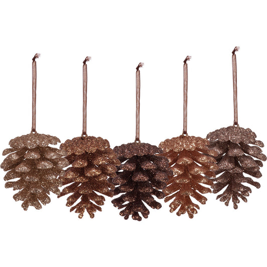 Shades Of Brown Glitter Pinecone Mini Ornament - Sold Individually
