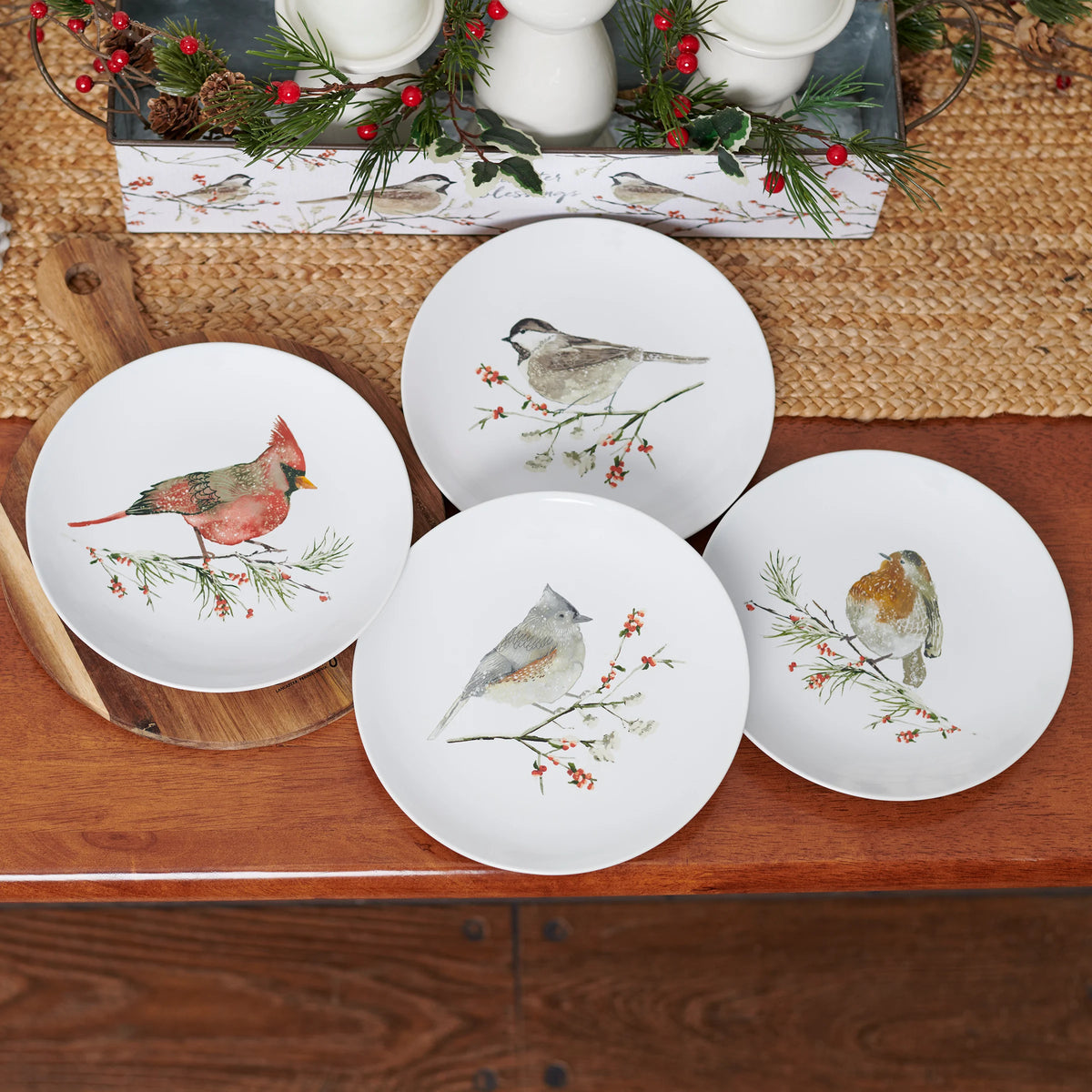 Bird on WInter Branch Stomeware Plate - 4 Options