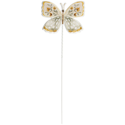 Yellow and White Butterfly Plant and Garden Pick - Metal