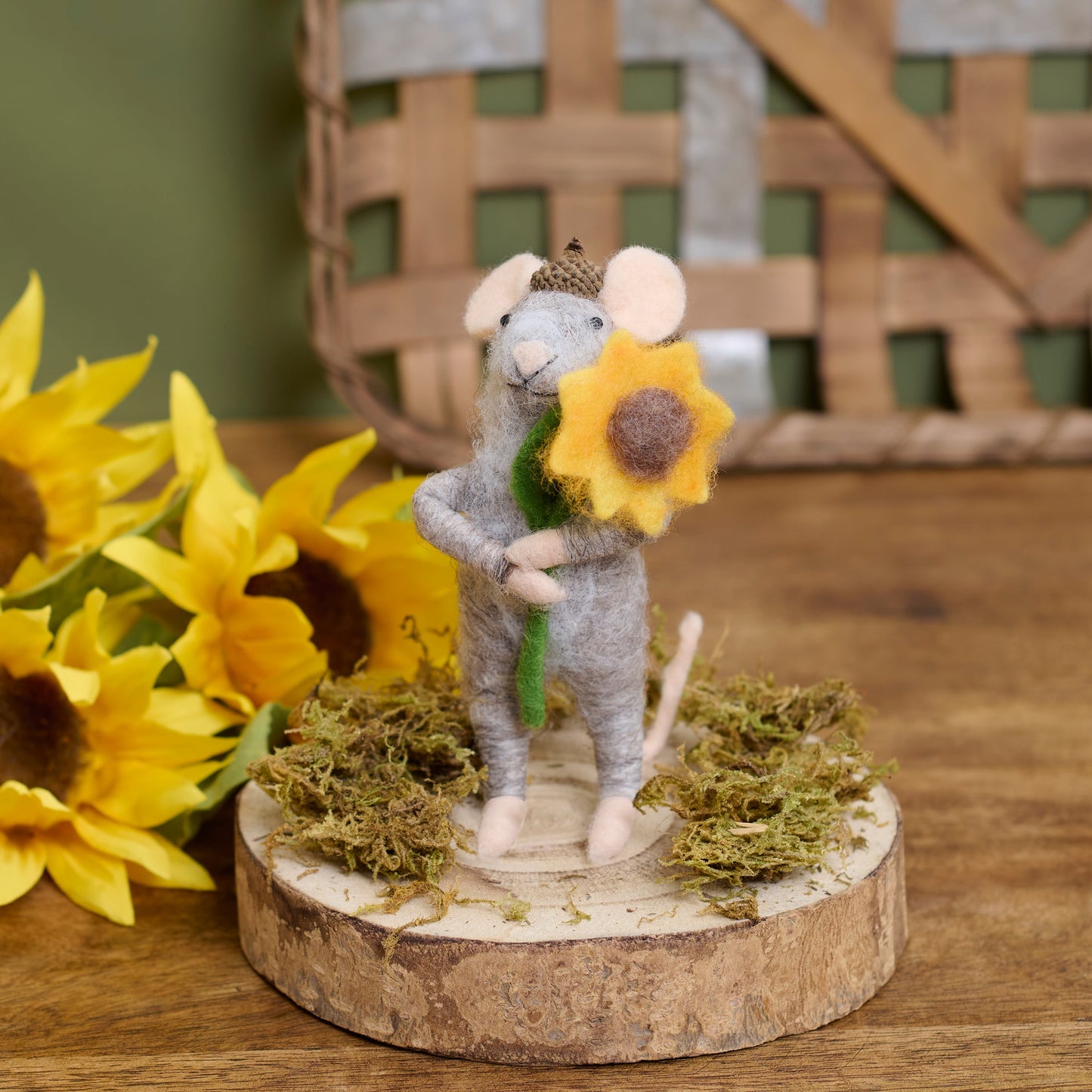 Sunflower Acorn Hat Felt Mouse Critter