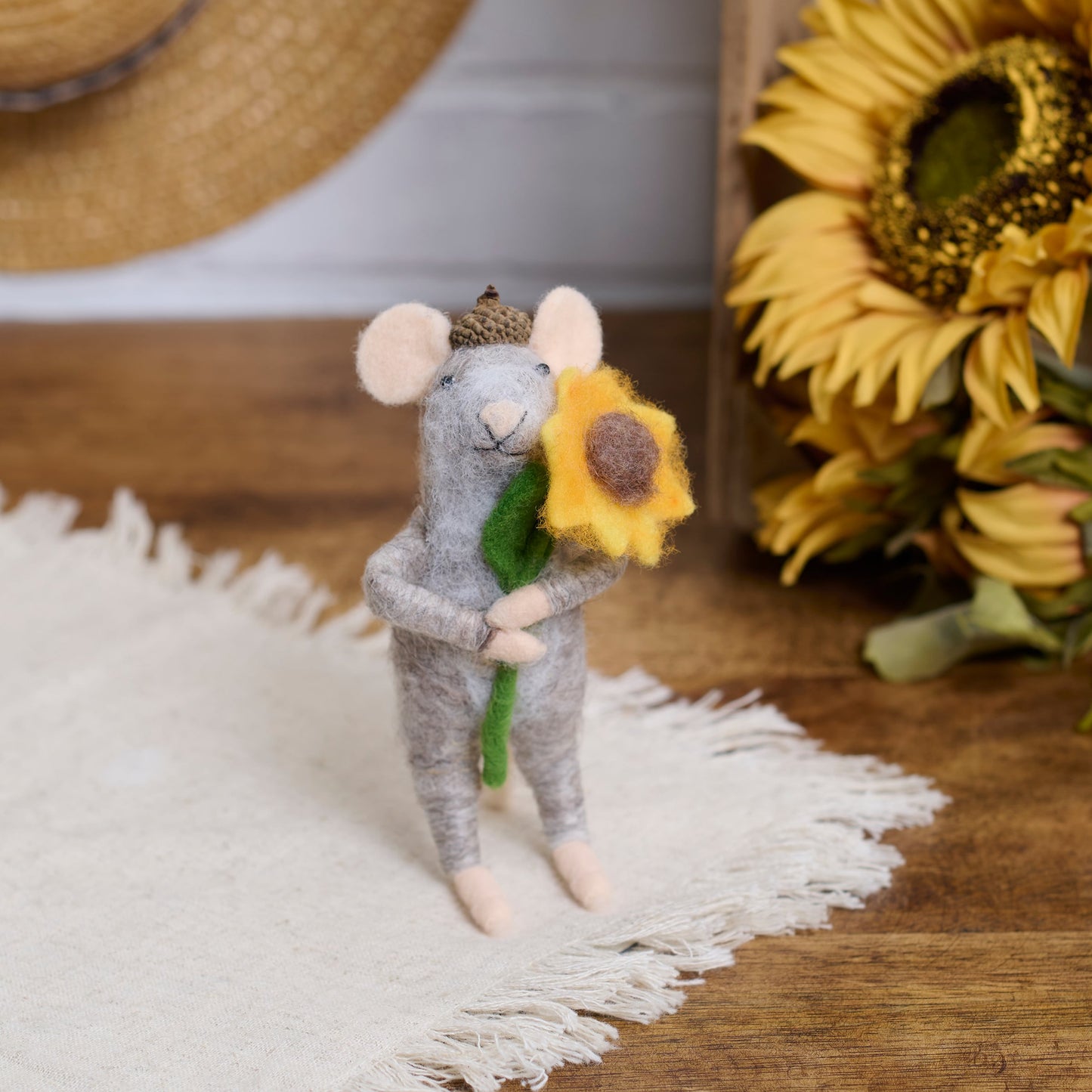 Sunflower Acorn Hat Felt Mouse Critter