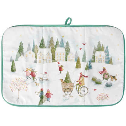 Winter Wonderland Village Dish Drying Mat