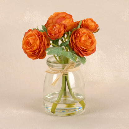 Orange Roses in Small Glass Vase