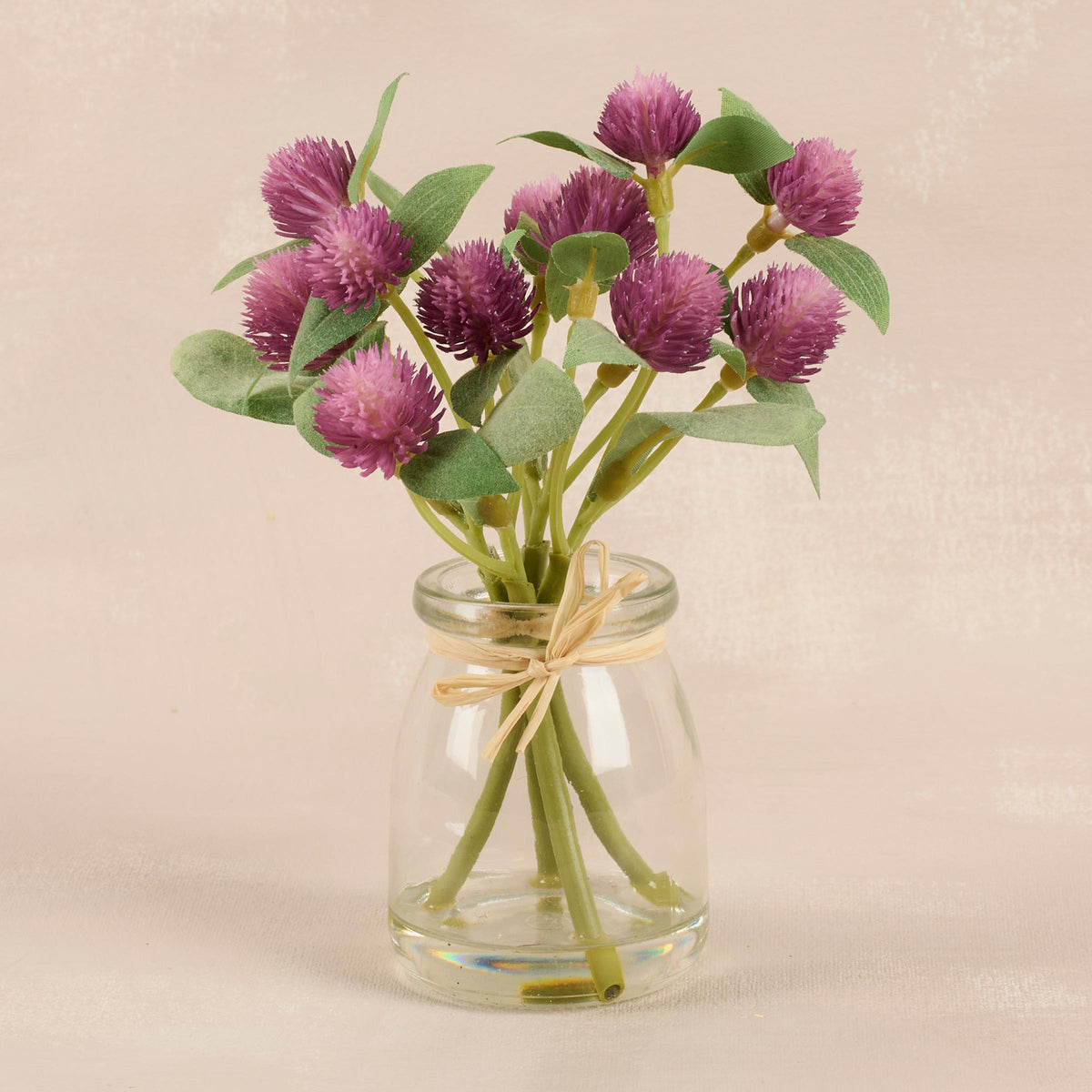 Globe Amaranth In Small Glass Vase