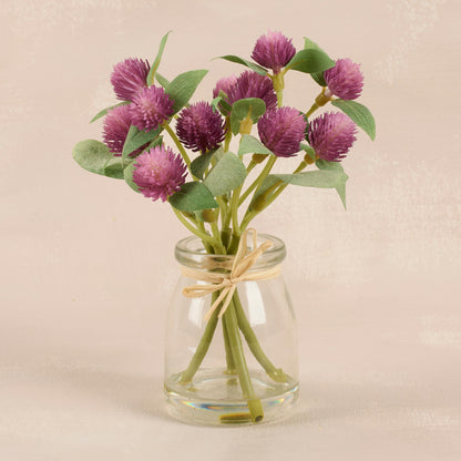 Globe Amaranth In Small Glass Vase