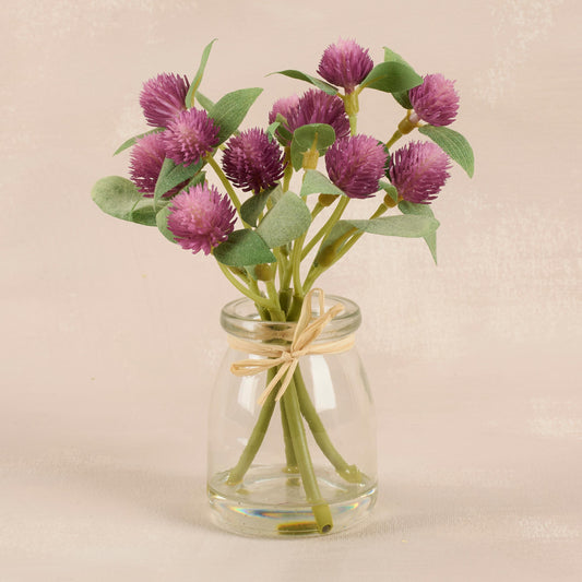 Globe Amaranth In Small Glass Vase