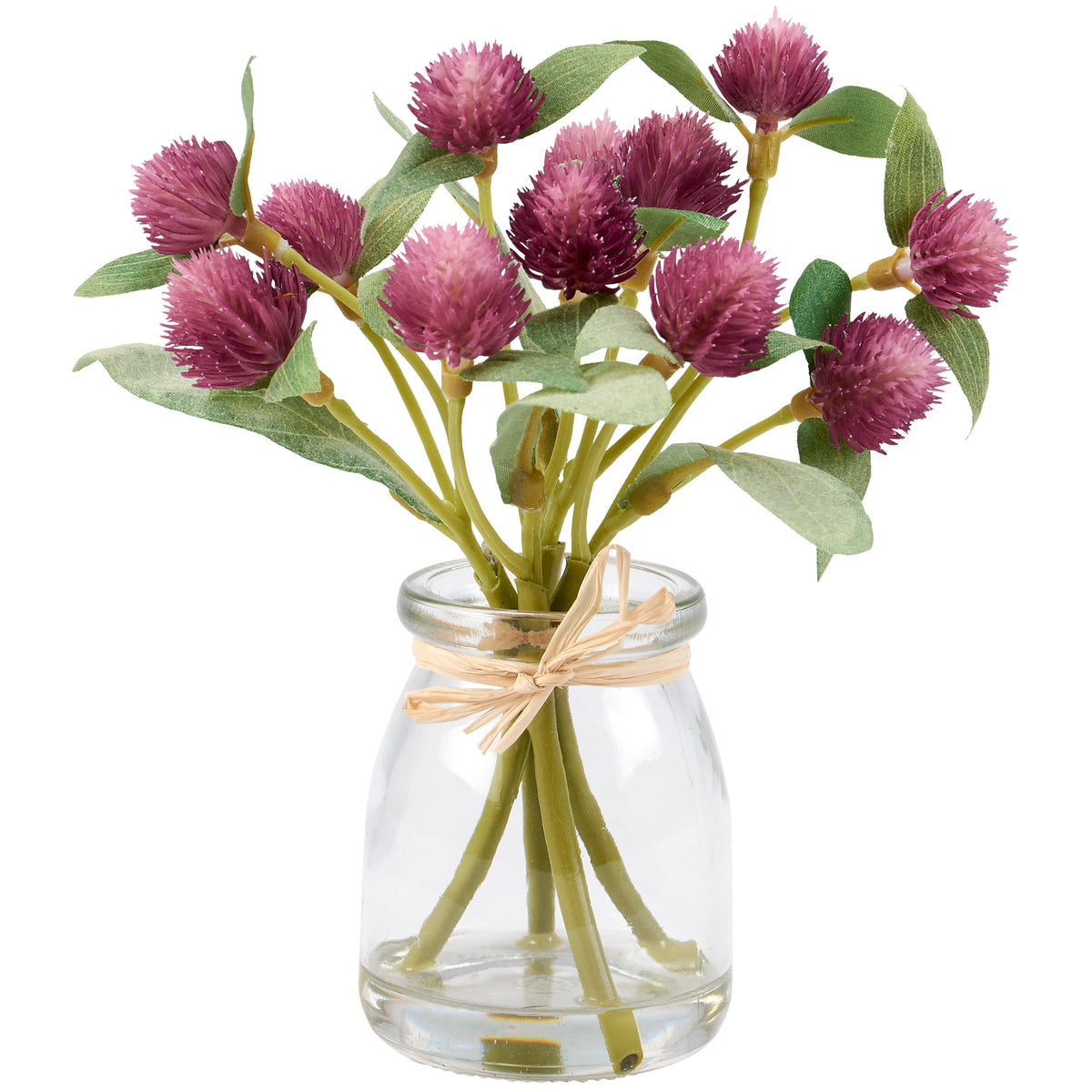Globe Amaranth In Small Glass Vase