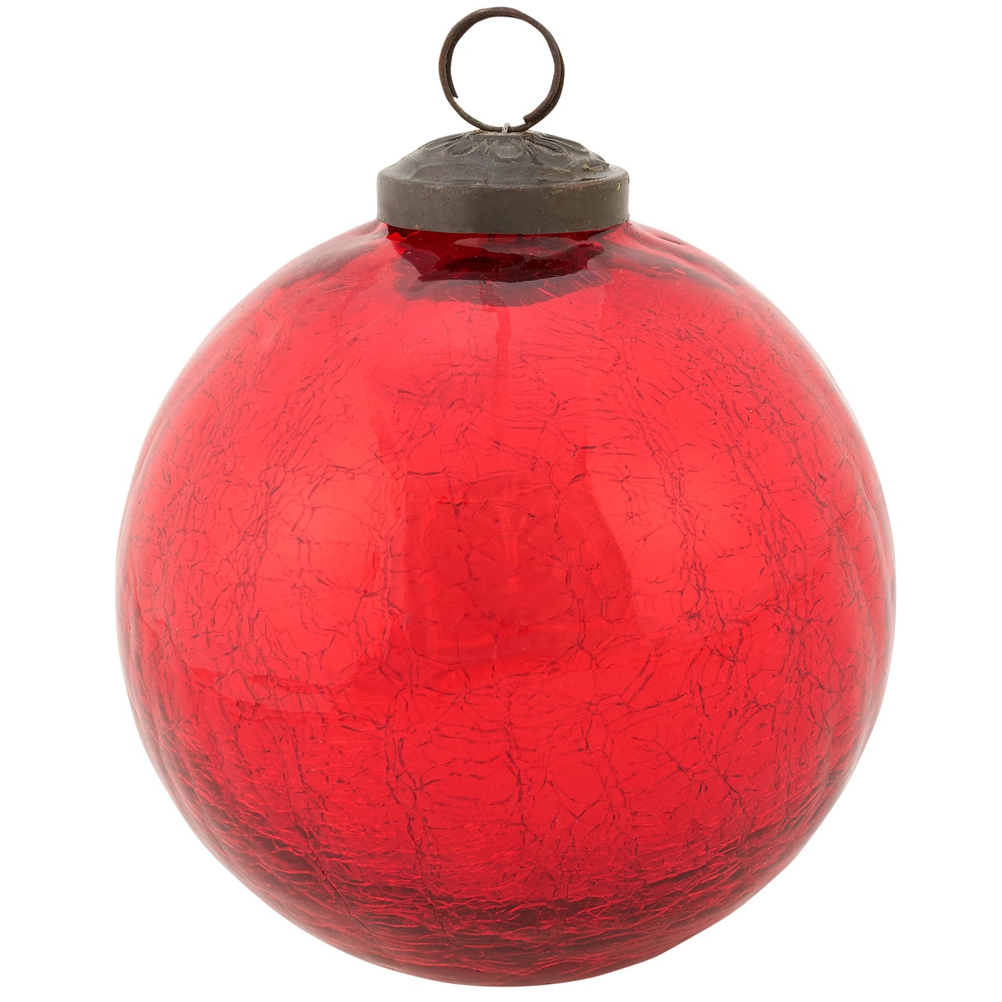 Red Crackle Glass Ball Ornament - 2 Sizes