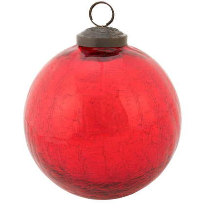 Red Crackle Glass Ball Ornament - 2 Sizes
