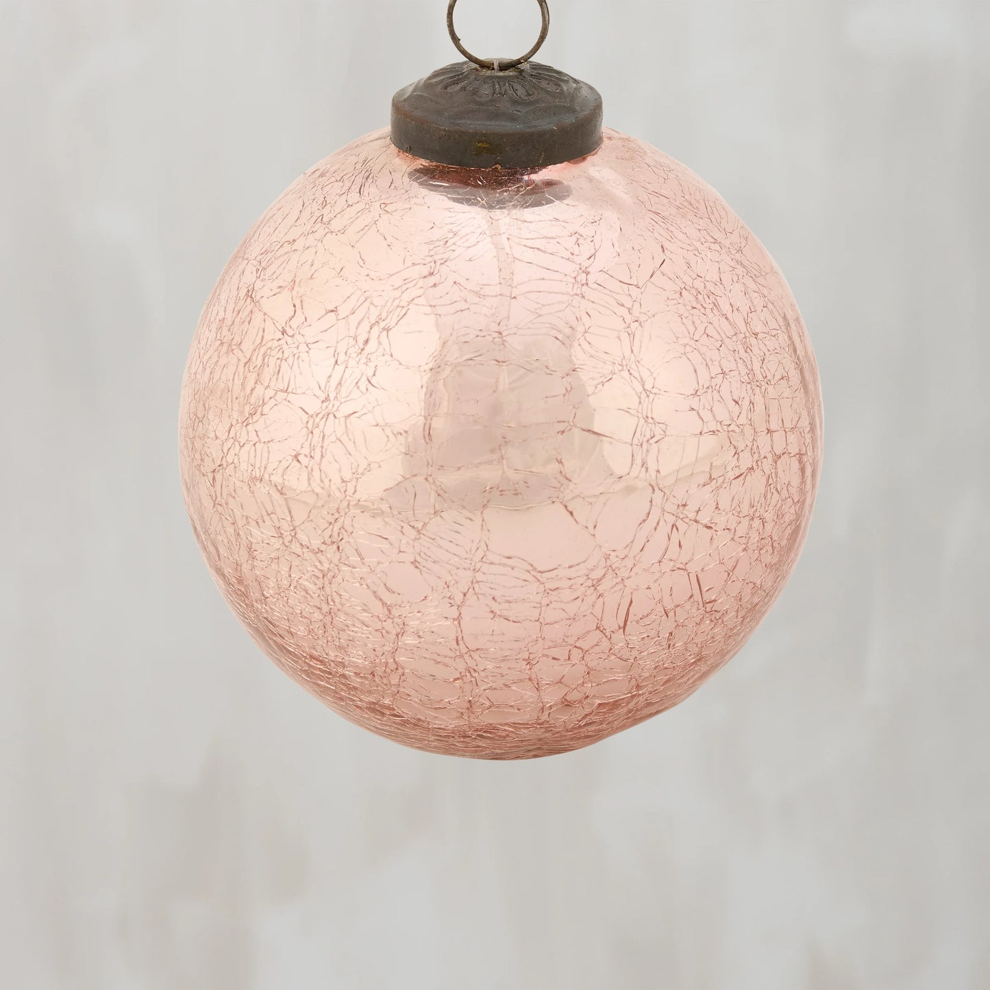 Pink Crackle Glass Ball Christmas Ornament