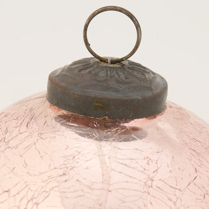 Pink Crackle Glass Ball Christmas Ornament
