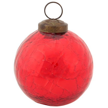 Red Crackle Glass Ball Ornament - 2 Sizes