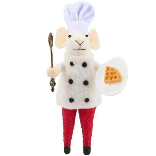 Felt Chef Mouse with Waffle and Spoon Ornament
