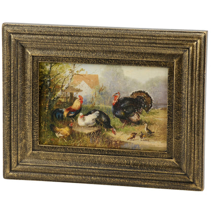 Turkey and Fowl Framed Art - 7.75" x 6"